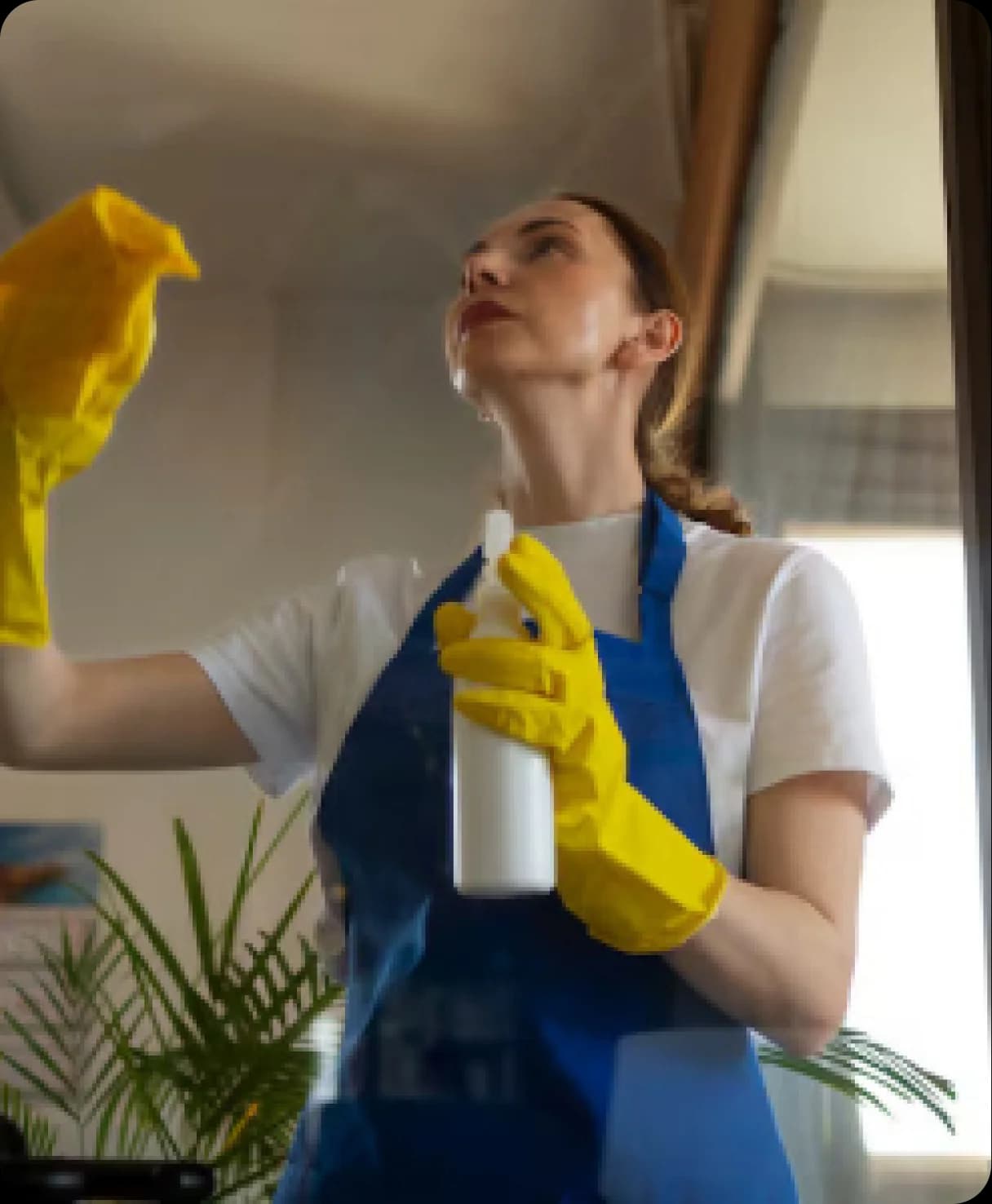 Cleaner wiping a glass panel